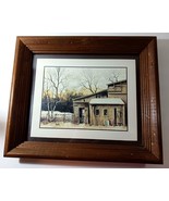 Vintage ROBERT NIDY Old Country BARN Print 11 x 13 in Distressed Frame - £11.82 GBP