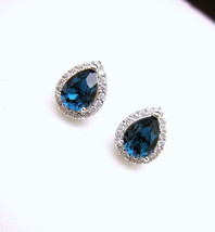 4Ct Pear Cut CZ London Blue Topaz Halo Earrings 14K White Gold Plated Sliver - £90.47 GBP