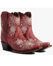 Corral Women&#39;s Flowered Embroidery Ankle Western Booties - Snip Toe - $124.99