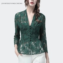 Ace blouse women see through hollow shirt spring summer top 9 10 sleeves v neck elegant thumb200
