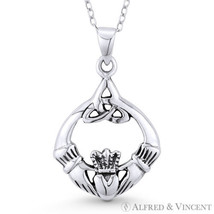 Irish Claddagh Heart Celtic Triquetra Charm 925 Sterling Silver Necklace Pendant - £18.67 GBP+