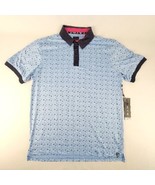 Kenneth Cole Men&#39;s L Golf Pattern Lightweight Blue Polo Shirt Wicking UP... - £27.18 GBP