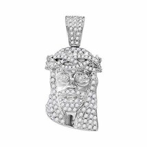 10kt White Gold Mens Round Diamond Jesus Christ Messiah Head Charm Pendant 3/4 C - £357.26 GBP