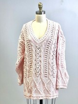 VTG 90s RETRO Sweater All Week Long Pink  Cotton Cable Knit Long M V Nec... - $1,135.88 MXN