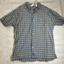 Structure Men Large Express short sleeve blue yellow plaid button front ... - $14.54