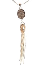 Elise M 18K Gold Plated 30&quot; Long Oval Drusy Necklace with Gold Ball Chain Tassel - £11.99 GBP