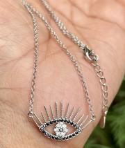 925 Sterling Silver CZ Evil Eye Necklace, Gold Plating 16&quot;+1&quot; extension ... - $29.33