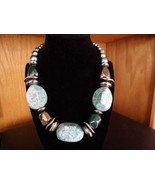 Fashion Jewelry Necklace Beaded Green Silver 12&quot; - £11.26 GBP
