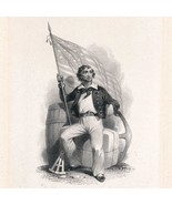 Vignette of sailor holding flag, Die proof on india, sunk on card, circa... - $124.82 CAD