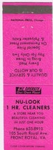 Matchbook Cover Nu Look 1 Hr Cleaners Front Royal Virginia Pink - $0.67