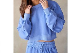 Lalamia remy cropped sweatshirt in Vintage Blue - size M - $47.52