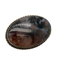 Vintage Sterling Signed Maisel&#39;s Indian Trading Post Moss Agate Cabochon Brooch - £51.75 GBP