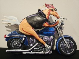 Handmade Painted Motorcycle and Horse Wall Decor 14&quot; x 10&quot; - £23.53 GBP