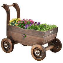 Decorative Wooden Wagon Cart with Handle Wheels and Drainage Hole-Rustic... - $129.49