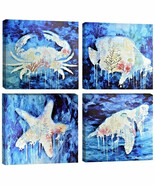Set of 4 16&quot;x16&quot; Beach Marine Theme Wall Art Ocean Home Decor Watercolor... - $29.69