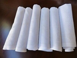 Vintage  set of 6 White Linen Cotton Elegant Dining Napkins - $34.65