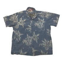 Vintage RJC Hawaiian Shirt Men&#39;s XL Blue &amp; White Reverse Print Pineapple Ukelele - £19.93 GBP