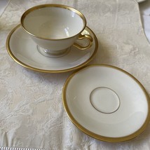 VTG Lot Of 3 Lenox Tuxedo China Ivory Footed Gold Band Coffee Tea Cup Saucers - £22.77 GBP
