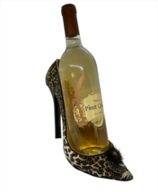 Leopard Wine Bottle Holder Stiletto Shoe Gold Black with Embellishment 8" High image 6