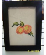 Hand Counted Cross Stitched of Peaches w/frame 6x8 - £31.45 GBP