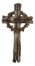 Rustic Via Dolorosa Calvary Crown of Thorns and Nails Faux Wooden Wall Cross - $24.99