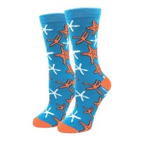Star Fish Socks Fun Novelty Blue One Size Fits Most 4 -10 Dress Casual B... - £8.70 GBP