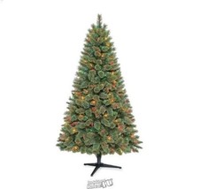 6&#39; Cashmere Pre-Lit Artificial Christmas Tree with Multi-Color Lights - £63.79 GBP