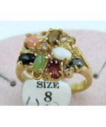 VINTAGE JADE CORAL OPAL TIGEREYE ONYX 14K GP. RING sz 8 - $24.75