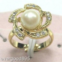 VINTAGE ESTATE gold p. 8mm pearl rhinestone Ring adj. - £8.87 GBP
