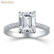 Solid 925 Sterling Silver Engagement Rings For Women Emerald Cut Hide Halo Cubic - £45.37 GBP