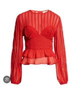 Farm Rio Women’s Pleated Peplum Blouse Top size XS NWT Red Romantic Femi... - $99.99