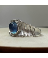 Natural Aquamarine Ring Silver Adjustable Oval Cabochon Gift for Her Women - $22.00