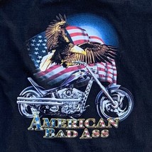 Vintage American Bad Ass T Shirt Motorcycle Flag Eagle Black  Adult Size XL - $21.82
