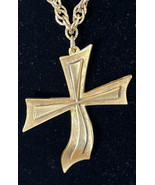 Tortolani Signed Gold Tone Cross Dimensional Pendant Necklace Rope Chain... - £58.51 GBP