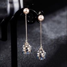 Women's Pearl Blue Crystal Drop Dangle Earrings - £9.43 GBP