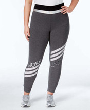 Material Girl Womens Plus Size Active Striped Leggings 2X Charcoal Heather - £21.10 GBP