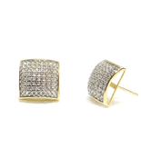 ADIRFINE 14K Solid Gold 10mm Square Micro Pave Cubic Zirconia Stud Earrings - £207.61 GBP
