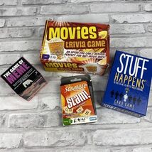 4 Family Boxed Card Games Game of Meme Movies Trivia Scrabble Slam - $20.29