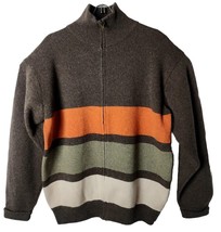 Stetson Men XL Wool Blend Brown Strip Full Zip Sweater - $51.23