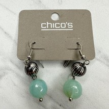 Chico&#39;s Light Blue Beaded Silver Tone Dangle Earrings Pierced Pair - £10.11 GBP