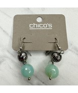 Chico&#39;s Light Blue Beaded Silver Tone Dangle Earrings Pierced Pair - £10.12 GBP