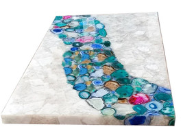 White Agate With Multi Gemstone Dining &amp; Kitchen Counter Top Table Home Interior - £1,948.82 GBP
