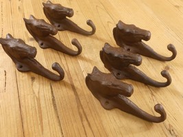 6 Horse Head Key Hooks Towel Hat Coat Hanger Rustic Cast Iron Antique St... - $33.99