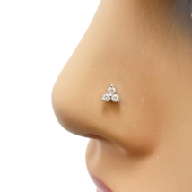 Three Stone Diamond Nose Stud / Nose Pin 18ct White gold 0.05cts 3MM Scr... - $224.39
