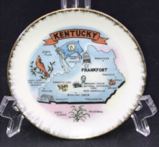 Kentucky Souvenir Plate w/ Gold Rim Goldenrod Cardinal Flag Mammoth Cave 4&quot; Dia - £7.58 GBP