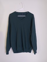 J.crew mens sweater Merino Wool Blend Vneck XXL Hunter Green Lightweight - $262.42 MXN