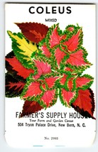 Farmers Supply House Coleus Flower Seed Packet EMPTY Envelope Vintage New Bern - £5.84 GBP