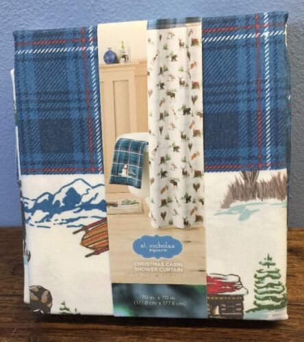 Christmas Cabin Fabric Shower Curtain St. Nicholas Square 70x70 Kohl's NEW - $14.80