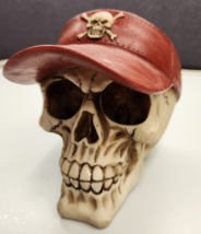 Red Visor Skull Statue Day Of The Dead Resin Halloween Décor - £10.10 GBP