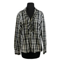 New York &amp; Company  Size Large Black &amp; White Plaid Button Up Blouse w/ R... - £7.06 GBP